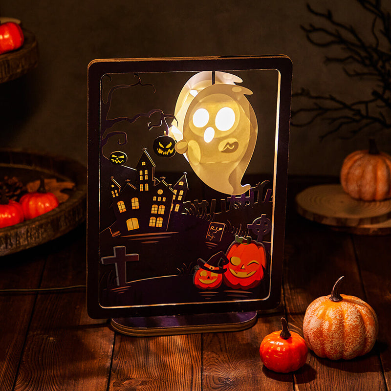 3D Paper Carving Lamp Halloween Ghost 3D Paper Carving  Night Lights